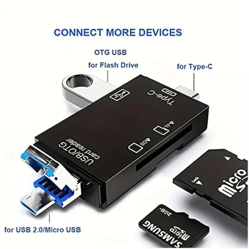 6 In 1 SD Card Reader TF/Micro SD Memory Cards - OTG Flash Drive Adapter - Image 4
