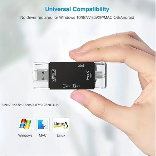 6 In 1 SD Card Reader TF/Micro SD Memory Cards - OTG Flash Drive Adapter - Image 2